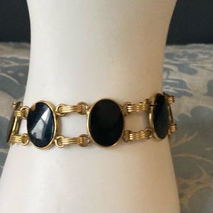 Vintage Onyx and Gold Panel Bracelet